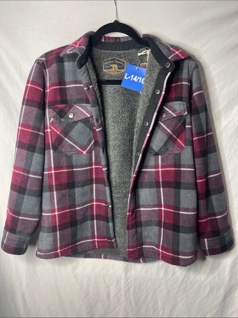 Kids Plaid Sherpa-Lined Jacket - Burgundy & Gray